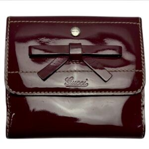 Gucci Burgundy Patent Leather Bow Compact Wallet